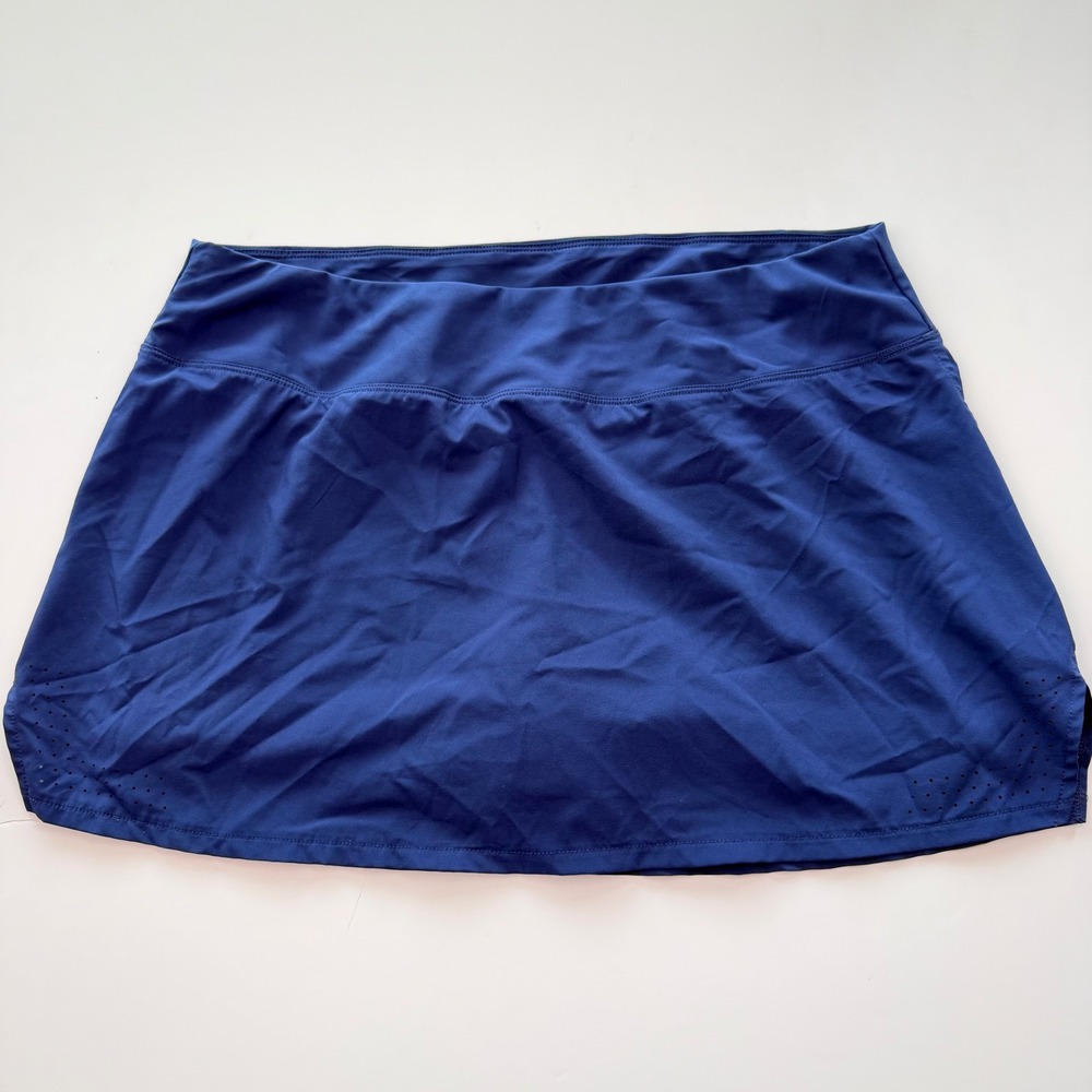 Asics Womens Navy Blue Tennis Skort Rear Zip Pocket Laser Cut Hem Large